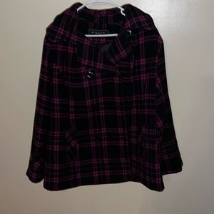 Purple plaid pea coat with hood